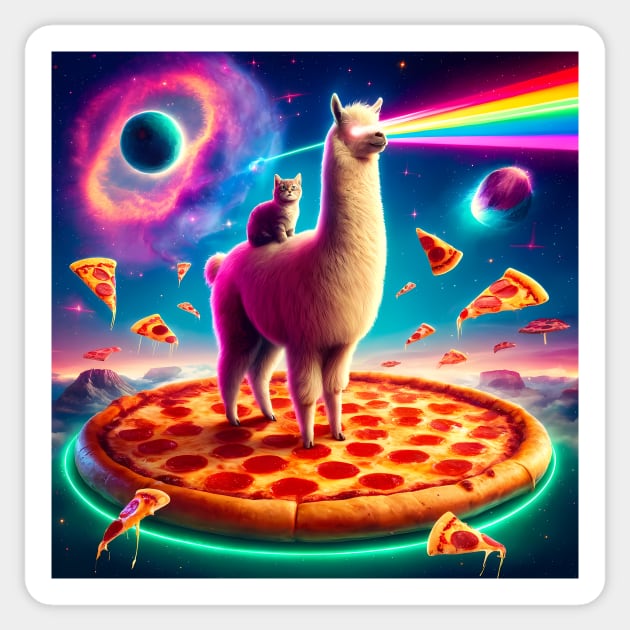 Funny Llama with Cat, Pizza and Tacos Vibrant Sticker by logiamerch